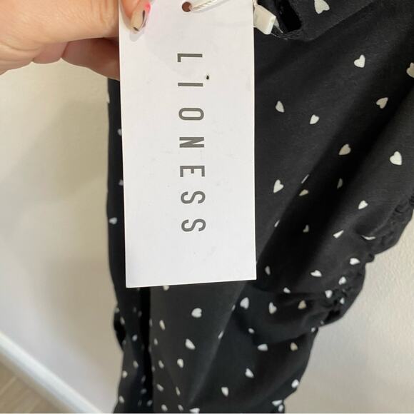 NWT Lioness String Along Mini Dress Black Heart Print Ruched Adjustable 4 - Picture 10 of 15